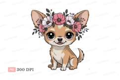 Adorable chihuahua wearing floral crown puppy Product Image 1