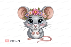 Gray mouse wearing flower crown animal cute Product Image 1