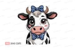 Cute cow with blue star bows animal black Product Image 1