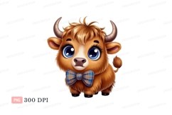 Fluffy calf with big blue eyes and bow tie brown Product Image 1