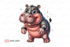 Cartoon hippopotamus smiling pink grey Product Image 1