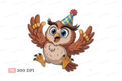 Happy owl party hat clipart P N G bird cartoon Product Image 1