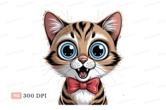 Big eyed tabby cat wearing red bow tie feline animal Product Image 1