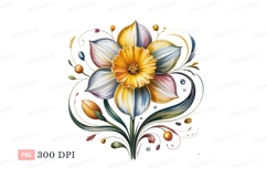 Yellow orange white blue flower clipart P N G bloom Product Image 1