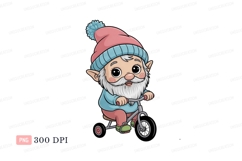 Cute gnome riding tricycle cartoon fantasy Product Image 1