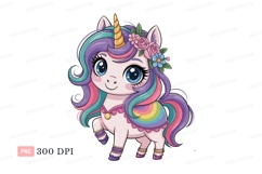 Adorable unicorn with rainbow mane and flowers magical Product Image 1