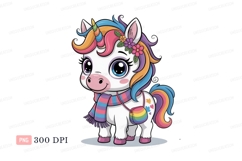 Cute unicorn with rainbow scarf and bag image Product Image 1