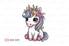Cute unicorn with colorful mane and flowers fantasy Product Image 1