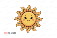 Cheerful yellow sun with rosy cheeks orange green Product Image 1