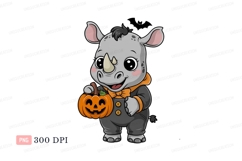Cute rhino holding halloween pumpkin costume Product Image 1
