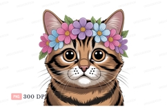Tabby cat wearing floral crown pink Product Image 1