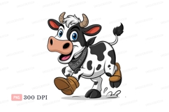 Black white cow running with bandana image Product Image 1