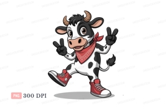 Happy cow peace gesture red bandana sneakers cartoon Product Image 1