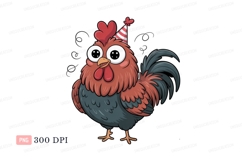 Festive rooster with party hat chicken bird Product Image 1