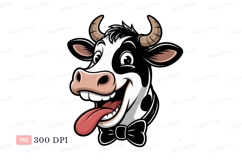 Happy cow with tongue out and bow tie cartoon Product Image 1