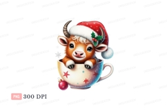 Cute calf wearing Santa hat in mug Christmas Product Image 1