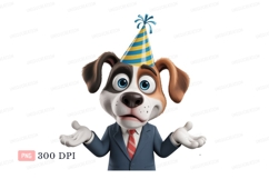 Cartoon dog wearing party hat and suit image Product Image 1