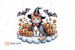 Orange cat witch bats pumpkins roses cape Product Image 1