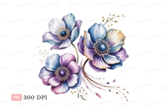 Blue purple white floral bouquet clipart P N G flowers Product Image 1