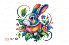 Colorful bunny surrounded by foliage rabbit rainbow Product Image 1