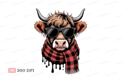 Highland cow wearing sunglasses and scarf bull animal Product Image 1