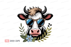 Cool cow wearing sunglasses flower leaves Product Image 1