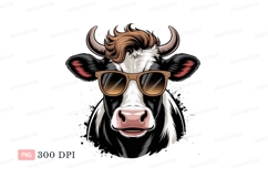 Cool cow wearing sunglasses black white Product Image 1