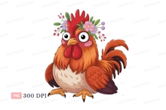 Cartoon rooster wearing floral crown chicken bird Product Image 1