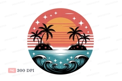 Tropical island sunset ocean waves image Product Image 1