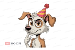Thoughtful dog wearing party hat canine animal Product Image 1