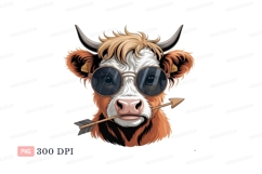 Cool cow with sunglasses and arrow animal brown Product Image 1