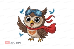 Cute owl aviator with red scarf and blue birds goggles Product Image 1