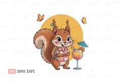 Cute squirrel tropical drink butterflies clipart P N G Product Image 1