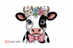 Cute cow wearing flower crown and bow tie animal cartoon Product Image 1