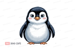Adorable fluffy penguin with blue eyes cute black Product Image 1