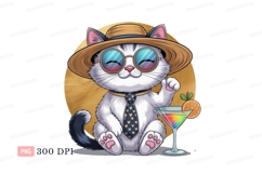Whimsical cat enjoying a colorful drink sunglasses Product Image 1