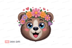 Happy bear wearing flower crown pink orange Product Image 1