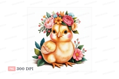 Fluffy chick adorned with floral crown yellow orange Product Image 1