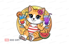Orange tabby cat with drinks striped swimsuit Product Image 1
