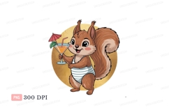 Cute squirrel holding cocktail clipart P N G martini Product Image 1