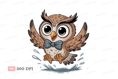 Brown owl with blue bow tie splashing image Product Image 1