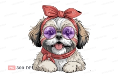 Fluffy dog wearing bandana and glasses purple Product Image 1