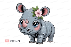 Cute rhino with pink flower baby animal Product Image 1