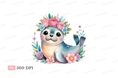 Adorable seal with floral crown animal baby Product Image 1