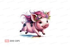 Pink piglet with floral crown and colorful hair image Product Image 1