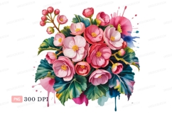 Pink begonia blossoms watercolor splash white yellow Product Image 1
