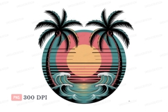 Palms ocean sunset waves beach Product Image 1