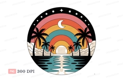 Tropical sunset ocean rainbow palm trees Product Image 1