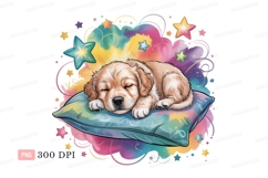 Golden puppy sleeping on pillow stars Product Image 1