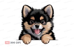 Happy fluffy dog peeking puppy canine Product Image 1